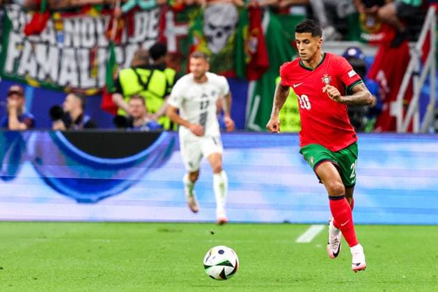 2024-07-01 Portugal v Slovenia - Round of 16 - UEFA EURO, EM, Europameisterschaft,Fussball 2024 FRANKFURT, GERMANY - JULY 1: Joao Cancelo of Portugal runs with the ball during the Round of 16 - UEFA EURO 2024 match between Portugal and Slovenia at Deutsche Bank Park on July 1, 2024 in Frankfurt, Germany. (Photo by Peter Lous BSR Agency) Frankfurt Germany Content not available for redistribution in The Netherlands directly or indirectly through any third parties. Copyright: xBSRxAgencyx