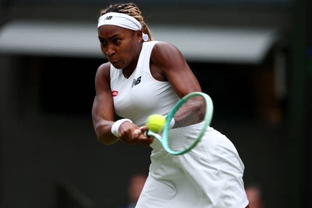 1st July 2024; All England Lawn Tennis and Croquet Club, London, England; Wimbledon Tennis Tournament, Day 1; Coco Gauff (USA) in action during her first round match against Caroline Dolehide (USA)  ActionPlus12662466 ShaunxBrooks