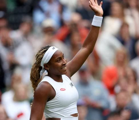 (240702) -- LONDON, July 2, 2024 -- Coco Gauff celebrates after winning the women s singles first round match between Coco Gauff of the United States and Caroline Dolehide of the United States at Wimbledon tennis Championship in London, Britain, on July 1, 2024. ) (SP)BRITAIN-LONDON-TENNIS-WIMBLEDON LixYing 