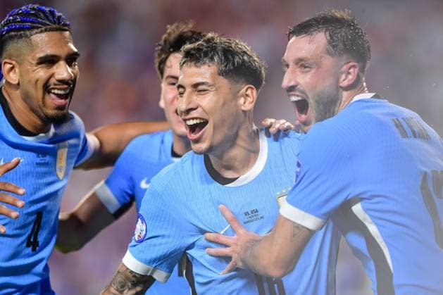 RECORD DATE NOT STATED Copa America USA 2024 United States vs Uruguay Mathias Olivera celebrates his goal 0-1 of Uruguay during the CONMEBOL Copa America 2024 group C match between United States (USA) and Uruguay, at GEHA Field at Arrowhead Stadium, on July 01, 2024 in Kansas City, Kansas, United States. KANSAS CITY KANSAS UNITED STATES  Copyright: xIsaacxOrtizx 20240701213144_CA_GC_2024_USA_URU_OLIVERA119