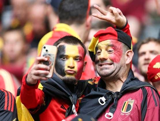 Football - 2024 UEFA European Championship, EM, Europameisterschaft Finals - Round of Sixteen - France vs Belgium - Dusseldorf Arena - Monday 1st July 2024 Belgium fans are seen before the game 