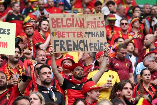 Football - 2024 UEFA European Championship, EM, Europameisterschaft Finals - Round of Sixteen - France vs Belgium - Dusseldorf Arena - Monday 1st July 2024 Belgium fans are seen before the game 