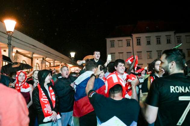 Moment when Jan Oblak saves the penalty from Cristiano Ronaldo 01.07.2024 - UEFA EURO, EM, Europameisterschaft,Fussball 2024 Slovenia : Portugal, Slovenian fans watch the match on the big screen at Pogacar Square, Ljubljana, Slovenia. Slovenian fans left extremely disappointed after the penalty shootout defeat. Ljubljana Slovenia  Copyright: xNikxErikxNeubauerx 0107nen_030