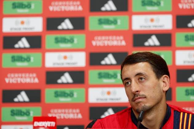 EURO 2024, Nationalteam Spanien Pressekonferenz Spain s player Mikel Oyarzabal attends press conference, PK, Pressekonferenz held following a training session of the team in Donaueschingen, Germany, 02 July 2024.. Spain will face Germany in their Euro2024 quarter final soccer match on 05 July. Press conference of Oyarzabal !ACHTUNG: NUR REDAKTIONELLE NUTZUNG!  Copyright: xJ.J.xGuillenx GRAF567 20240702-55014036460_1