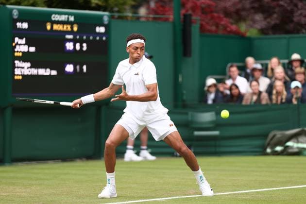 2nd July 2024; All England Lawn Tennis and Croquet Club, London, England; Wimbledon Tennis Tournament, Day 2; Paul Jubb (GBR) in action during his first round match against Thiago Seyboth Wild (BRA)  ActionPlus12662599 ShaunxBrooks