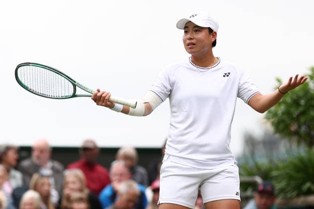 2nd July 2024; All England Lawn Tennis and Croquet Club, London, England; Wimbledon Tennis Tournament, Day 2; A dejected Zhuoxuan Bai (CHN) after she loses a point during her first round match against Harriet Dart (GBR)  ActionPlus12662590 ShaunxBrooks