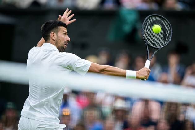 240702 Novak Djokovic of Serbia competes in a first round singles match during day 2 of Wimbledon on July 2, 2024 in London. Photo: Jesper Zerman BILDBYRAN kod JZ JZ0548 tennis wimbledon aeltc day 2 bbeng Copyright: JESPERxZERMAN BB240702JZ014