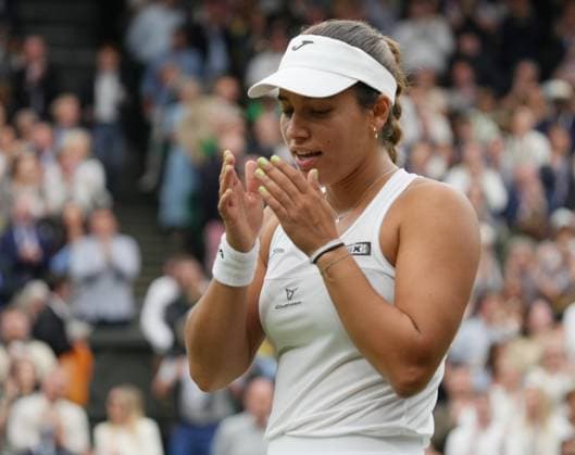 Lawn Tennis - 2024 Wimbledon Championship - Jessica Bouzas Maneiro (ESP) v Marketa Vondrousova (CZE) - All England Lawn Tennis & Croquet Club - Tuesday 2nd July 2024 Jessica Bouzas Maneiro (ESP) celebrates winning match point 