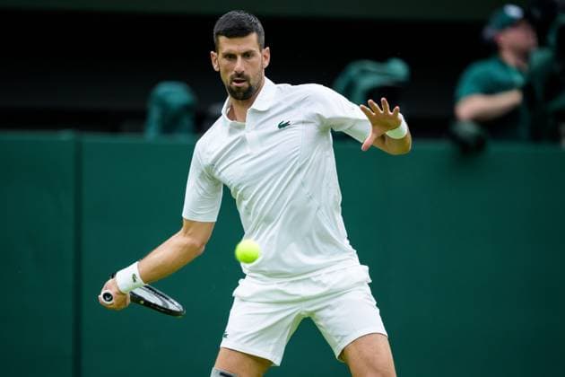 240702 Novak Djokovic of Serbia competes in a first round singles match during day 2 of Wimbledon on July 2, 2024 in London. Photo: Jesper Zerman BILDBYRAN kod JZ JZ0548 tennis wimbledon aeltc day 2 bbeng Copyright: JESPERxZERMAN BB240702JZ015