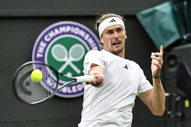 Alexander Zverev, GER, during first round of 2024 All England Lawn Tennis Championships at Wimbledon, gentlemens singles, London, 02 07 2024; -