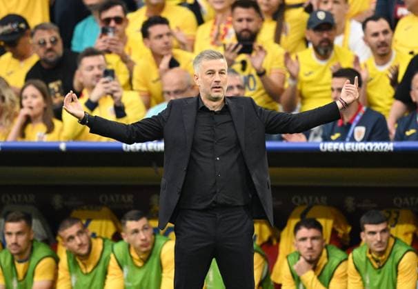 Germany Soccer Euro 2024 Romania - Netherlands 8721232 02.07.2024 Romania s head coach Edward Iordanescu reacts during the UEFA EURO, EM, Europameisterschaft,Fussball 2024 round of 16 soccer match between Romania and Netherlands at the Munich Football Arena in Munich, Germany. Alexey Filippov Sputnik Munich Germany  Copyright: xAlexeyxFilippovx