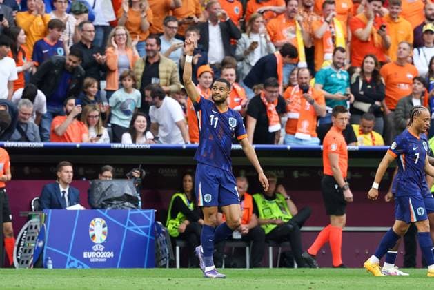 Torjubel von Cody Gakpo 11 (Niederlande) zum 0:1, Rumaenien vs. Niederlande, Fussball, UEFA EURO, EM, Europameisterschaft,Fussball 2024, Achtelfinale, M43, 02.07.2024 Muenchen Bayern Deutschland