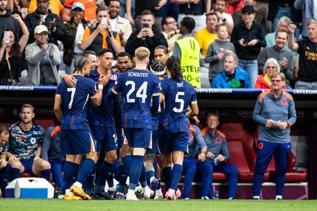 UEFA EURO, EM, Europameisterschaft,Fussball 2024: Rumänien - Niederlande; 02.07.2024 Niederlande im Jubel zum 1:0, durch Cody Gakpo (Niederlande, 11) UEFA EURO 2024: Rumänien - Niederlande; Munich Football Arena, München; 02.07.2024 Copyright: xBEAUTIFULxSPORTS Buriakovx