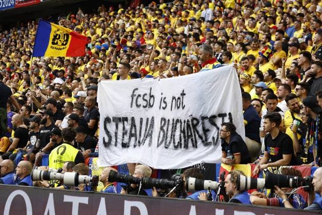 MUNCHEN, 02-07-2024, Stadium Allianz Arena, European Football Championship Euro2024, Round of 16 match no.40 between Romania and Netherlands. banner on teh stand Romania - Netherlands (Euro2024)  x25661129x Copyright: