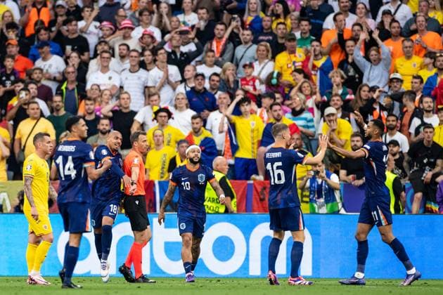 UEFA EURO, EM, Europameisterschaft,Fussball 2024: Rumänien - Niederlande; 02.07.2024 Niederlande im Jubel nach dem Toor, Donyell Malen (Niederlande, 18) UEFA EURO 2024: Rumänien - Niederlande; Munich Football Arena, München; 02.07.2024 Copyright: xBEAUTIFULxSPORTS Buriakovx
