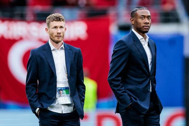 UEFA EURO, EM, Europameisterschaft,Fussball 2024: Österreich - Türkei; 02.07.2024 Florian Kainz (Österreich, 17), David Alaba (Österreich) während der Platzbegehung UEFA EURO 2024: Österreich - Türkei; Leipzig Stadion, Leipzig am 02.07.2024 Copyright: xBEAUTIFULxSPORTS Wunderlx