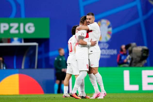 Austria v Turkiye: Round of 16 - UEFA EURO, EM, Europameisterschaft,Fussball 2024 Merih Demiral centre-back of Turkey and Al-Ahli SFC celebrates after scoring his sides first goal during the UEFA EURO 2024 round of 16 match between Austria and Turkiye at Football Stadium Leipzig on July 2, 2024 in Leipzig, Germany. Leipzig Germany  Copyright: xJosexBretonx originalFilename:bretonhernandez-austriav240702_npRDB.jpg