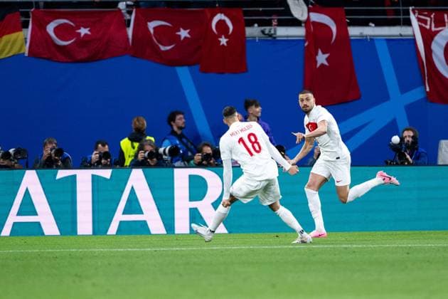 Merih Demiral (Tuerkei, 03), Mert Muelduer (Tuerkei, 18) jubeln ueber das Tor zum 0:1, GER, Austria (AUT) vs Tuerkiye (TUR), Fussball Europameisterschaft, UEFA EURO, EM, Europameisterschaft,Fussball 2024, Round of 16, 02.07.2024 GER, Austria (AUT) vs Tuerkiye (TUR), Fussball Europameisterschaft, UEFA EURO 2024, Round of 16, 02.07.2024 Leipzig Copyright: xEibner-Pressefoto Memmlerx EP_MMR