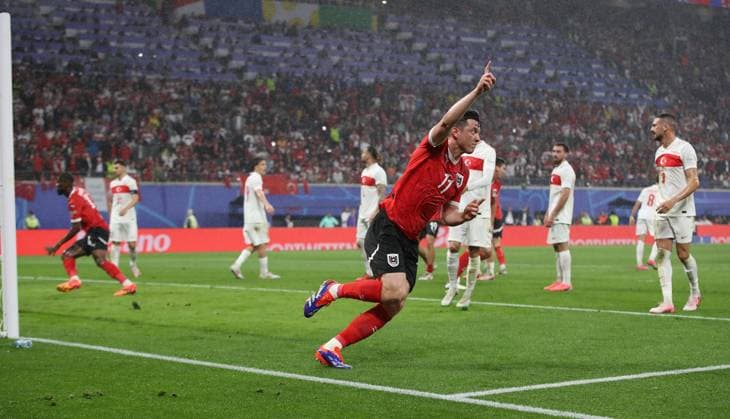 02.07.2024, xtgx, Fussball EM 2024 1 8 Finale, Österreich - Türkei emspor, v.l. Michael Gregoritsch (Oesterreich) Goal scored, erziehlt das Tor zum 2:1 celebrate the goal, Der Torjubel zum (UEFA REGULATIONS PROHIBIT ANY USE OF PHOTOGRAPHS as IMAGE SEQUENCES and or QUASI-VIDEO) Leipzig