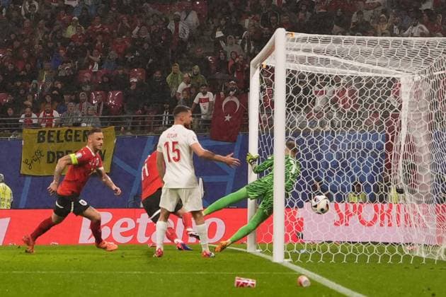 Austria first goal for the 1-2 during the Euro 2024 soccer match between Austria and Turkey at the Red Bull Arena -Round of 16, Leipzig, Germany - Tuesday July 02, 2024. - Soccer .  Copyright: xFabioxFerrari LaPressex