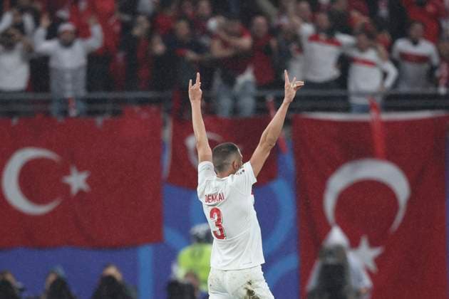 Austria v Turkey UEFA EURO, EM, Europameisterschaft,Fussball 2024 Round of 16 Merih Demiral of Turkey celebrates scoring his sides 2nd goal during the UEFA Euro 2024 Round of 16 match between Austria and Turkey at Red Bull Arena, Leipzig UK Newspapers OUT Copyright: xPaulxChestertonx FIL-20314-0047