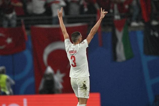 Merih Demiral (Turkiye) celebrates after scoring his team s second goal during the UEFA EURO, EM, Europameisterschaft,Fussball Germany 2024 match between Austria 1-2 Turkey at Leipzig Stadium on July 02, 2024 in Leipzig , Germany. Noxthirdxpartyxsales  (258440539)