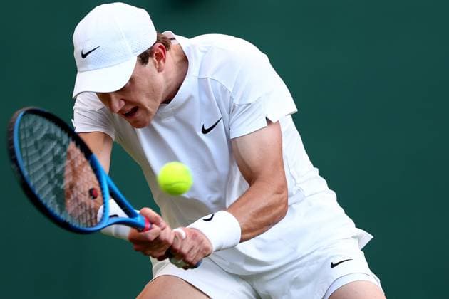 2nd July 2024; All England Lawn Tennis and Croquet Club, London, England; Wimbledon Tennis Tournament, Day 2; Jack Draper (GBR) in action during his first round match against Elias Yner (SWE)  ActionPlus12662916 ShaunxBrooks