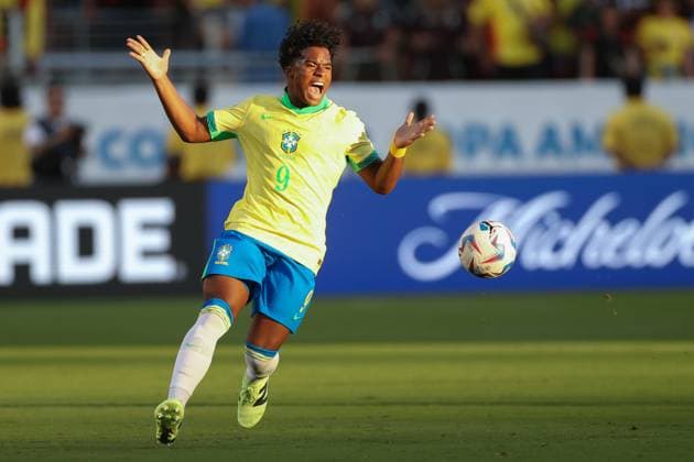 Brazil v Colombia - Copa America 02 July 2024 Santa Clara California, Copa America USA, Brazil v Colombia - Endrick of Brazil reacts. (Photo by Mark Leech). Santa Clara California USA Copyright: xMarkxLeechxOffside