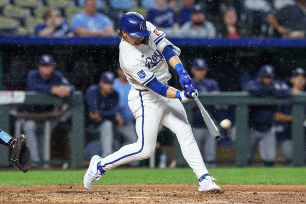 July 2, 2024: Kansas City Royals shortstop Bobby Witt Jr. (7) hits a home run during the seventh inning against the Tampa Bay Rays at Kauffman Stadium in Kansas City, MO. CSM Kansas City United States of America - ZUMAc04_ 20240702_zma_c04_038 Copyright: xDavidxSmithx