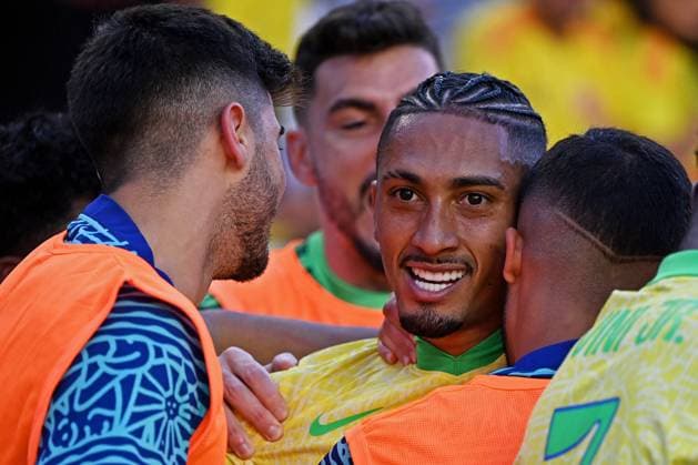 2nd July 2024: Levi s Stadium, Santa Clara, California,: Copa America Football 3rd round, Brazil versus Colombia: Raphinha of Brazil celebrates his teams goal  ActionPlus12663016 RodrigoxCaillaud