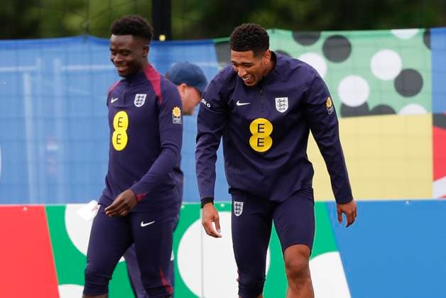 England Training Bukayo Saka of England and Jude Bellingham of England during the England Training Session at Spa & Golf Resort Weimarer Land, Blankenhain UK Newspapers OUT Copyright: xPaulxChestertonx FIL-20321-0087