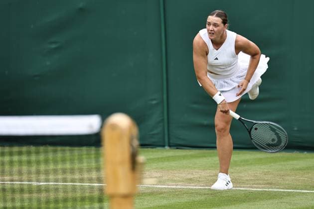 Jule Niemeier, GER, during (rain delayed) first round of 2024 All England Lawn Tennis Championships at Wimbledon, womens singles, London, 03 07 2024; -