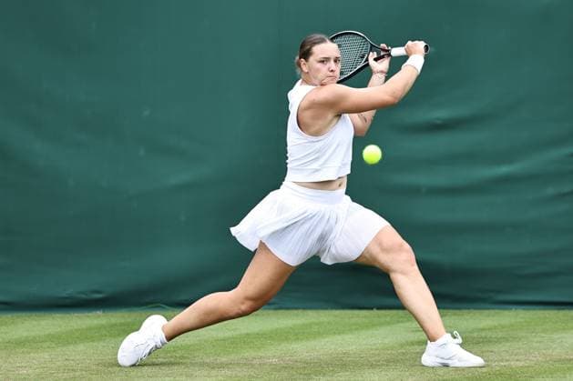 Jule Niemeier, GER, during (rain delayed) first round of 2024 All England Lawn Tennis Championships at Wimbledon, womens singles, London, 03 07 2024; -