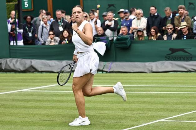 Jule Niemeier, GER, during (rain delayed) first round of 2024 All England Lawn Tennis Championships at Wimbledon, womens singles, London, 03 07 2024; -