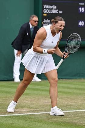 Jule Niemeier, GER, during (rain delayed) first round of 2024 All England Lawn Tennis Championships at Wimbledon, womens singles, London, 03 07 2024; -