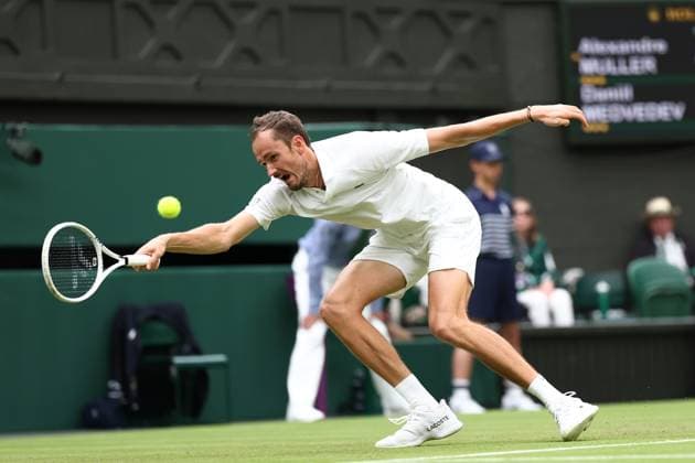 3rd July 2024; All England Lawn Tennis and Croquet Club, London, England; Wimbledon Tennis Tournament, Day 3; Danill Medvedev in action during his second round match against Alexandre Muller (FRA)  ActionPlus12663228 ShaunxBrooks