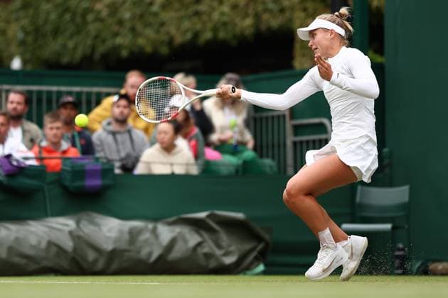 3rd July 2024; All England Lawn Tennis and Croquet Club, London, England; Wimbledon Tennis Tournament, Day 3; Yulia Putintseva (KAZ) in action during her second round match against Lulu Sun (NZL)  ActionPlus12663351 ShaunxBrooks