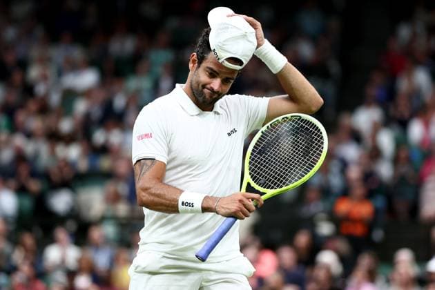 3rd July 2024; All England Lawn Tennis and Croquet Club, London, England; Wimbledon Tennis Tournament, Day 3; Matteo Berrettini (ITA) reacts after he wins a point in the second tie break during his second round match against Jannik Sinner (ITA)  ActionPlus12663394 ShaunxBrooks