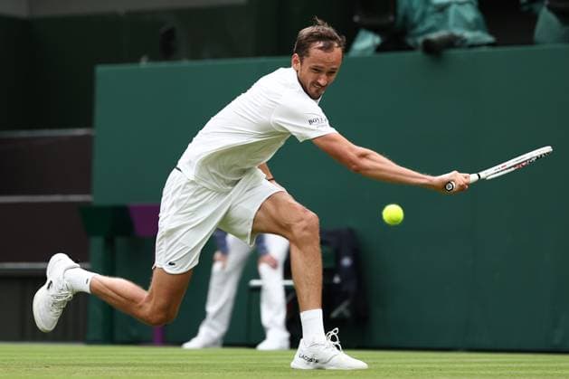 3rd July 2024; All England Lawn Tennis and Croquet Club, London, England; Wimbledon Tennis Tournament, Day 3; Danill Medvedev in action during his second round match against Alexandre Muller (FRA)  ActionPlus12663437 ShaunxBrooks