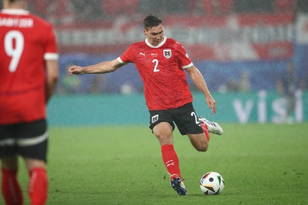 02.07.2024, xtgx, Fussball EM 2024, Oesterreich - Tuerkei emspor, v.l. Maximilian Woeber (Oesterreich, 2) Freisteller, Einzelbild, Ganzkoerper, single frame (DFL DFB REGULATIONS PROHIBIT ANY USE OF PHOTOGRAPHS as IMAGE SEQUENCES and or QUASI-VIDEO) Leipzig *** 02 07 2024, xtgx, Football EM 2024, Austria Turkey emspor, v l Maximilian Woeber Austria, 2 clipping, single frame, full body, single frame DFL DFB REGULATIONS PROHIBIT ANY USE OF PHOTOGRAPHS as IMAGE SEQUENCES and or QUASI VIDEO Leipzig