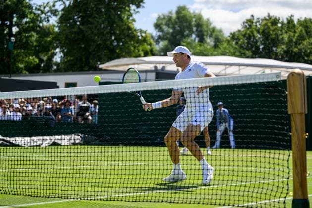 240704 Casper Ruud of Norway competes in a first round doubles match during day 4 of Wimbledon on July 4, 2024 in London. Photo: Jesper Zerman BILDBYRAN kod JZ JZ0550 tennis wimbledon dag 4 bbeng Copyright: JESPERxZERMAN BB240704JZ012