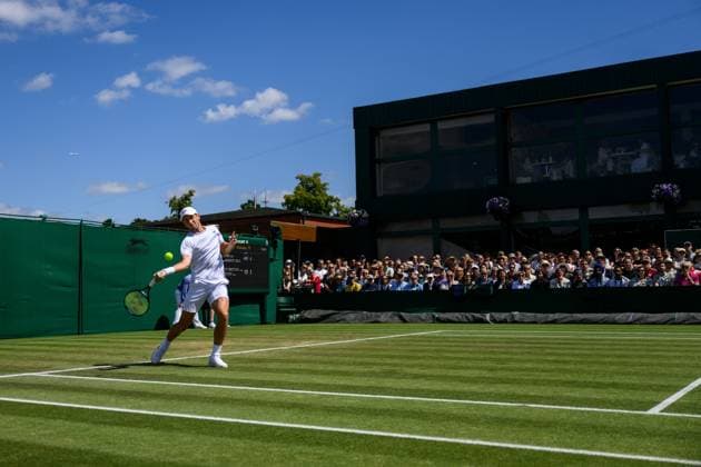 240704 Casper Ruud of Norway competes in a first round doubles match during day 4 of Wimbledon on July 4, 2024 in London. Photo: Jesper Zerman BILDBYRAN kod JZ JZ0550 tennis wimbledon dag 4 bbeng Copyright: JESPERxZERMAN BB240704JZ018