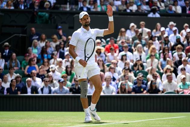 240704 Novak Djokovic of Serbia competes in a second round singles match during day 4 of Wimbledon on July 4, 2024 in London. Photo: Jesper Zerman BILDBYRAN kod JZ JZ0550 tennis wimbledon dag 4 bbeng depp Copyright: JESPERxZERMAN BB240704JZ061