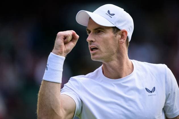 240704 Andy Murray of Great Britain celebrates as he competes in a first round doubles match during day 4 of Wimbledon on July 4, 2024 in London. Photo: Jesper Zerman BILDBYRAN kod JZ JZ0550 tennis wimbledon dag 4 bbeng jubel Copyright: JESPERxZERMAN BB240704JZ118