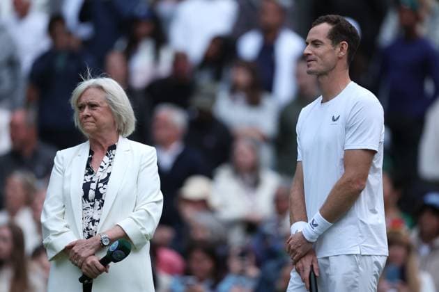 Sue Barker and Andy Murray of Great Britain Wimbledon Tennis Championships, Day 4, The All England Lawn Tennis and Croquet Club, London, UK - 04 Jul 2024  Copyright: xEllaxLing Shutterstockx 14569382fu