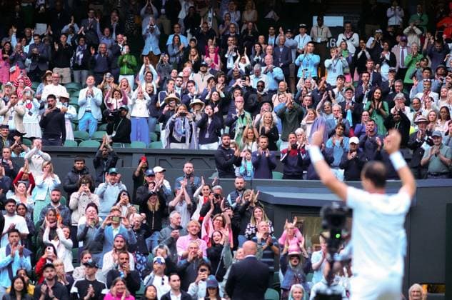 Andy Murray waves to the crowd after his tribute ceremony on Centre Court Wimbledon Tennis Championships, Day 4, The All England Lawn Tennis and Croquet Club, London, UK - 04 Jul 2024  Copyright: xJavierxGarcia Shutterstockx 14569389js