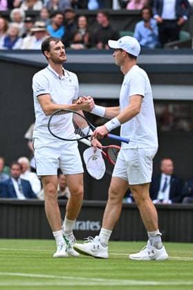 Wimbledon - Second Round Andy Murray (GBR) with his brother Jamie Murray (GBR) during their first double round match at the 2024 Wimbledon Championships at the AELTC in London, UK, on July 4, 2024. Photo by Corinne Dubreuil ABACAPRESS.COM London United Kingdom  Copyright: xDubreuilxCorinne ABACAx