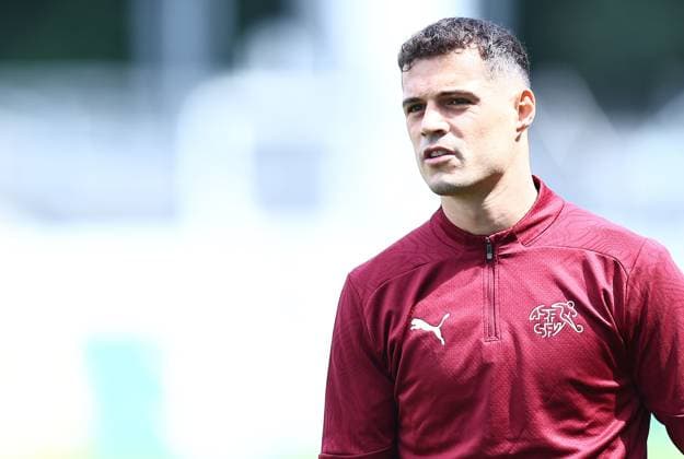 EURO 2024, Nationalteam Schweiz Training Granit Xhaka of Switzerland Switzerland Training, UEFA European Championship, EM, Europameisterschaft 2024, Quarter Final, Football, Stadion auf der Waldau, Stuttgart, Germany, 05 Jul 2024 EDITORIAL USE ONLY No use with unauthorised audio, video, data, fixture lists, club league logos or live services. Online in-match use limited to 120 images, no video emulation. No use in betting, games or single club league player publications.  Copyright: xMichaelxZemanek Shutterstockx 14571352ah