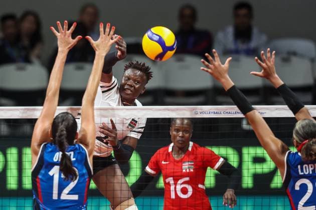 (240705) -- MANILA, July 5, 2024 -- Veronica Adhiambo Oluoch (2nd L) of Kenya spikes the ball during the match between Puerto Rico and Kenya at the FIVB Women s Volleyball Challenger Cup 2024 in Manila, the Philippines, on July 4, 2024. ) (SP)PHILIPPINES-MANILA-VOLLEYBALL-FIVB WOMEN S CHALLENGER CUP 2024-PUERTO RICO VS KENYA ROUELLExUMALI 