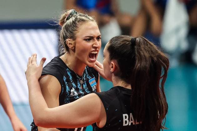 (240705) -- MANILA, July 5, 2024 -- Bianca Farriol (L) and Emilia Balague of Argentina celebrate after scoring a point during the match between the Czech Republic and Argentina at the FIVB Women s Volleyball Challenger Cup 2024 in Manila, the Philippines, July 5, 2024. ) (SP)PHILIPPINES-MANILA-VOLLEYBALL-FIVB WOMEN S CHALLENGER CUP 2024-CZECH REPUBLIC VS ARGENTINA ROUELLExUMALI 